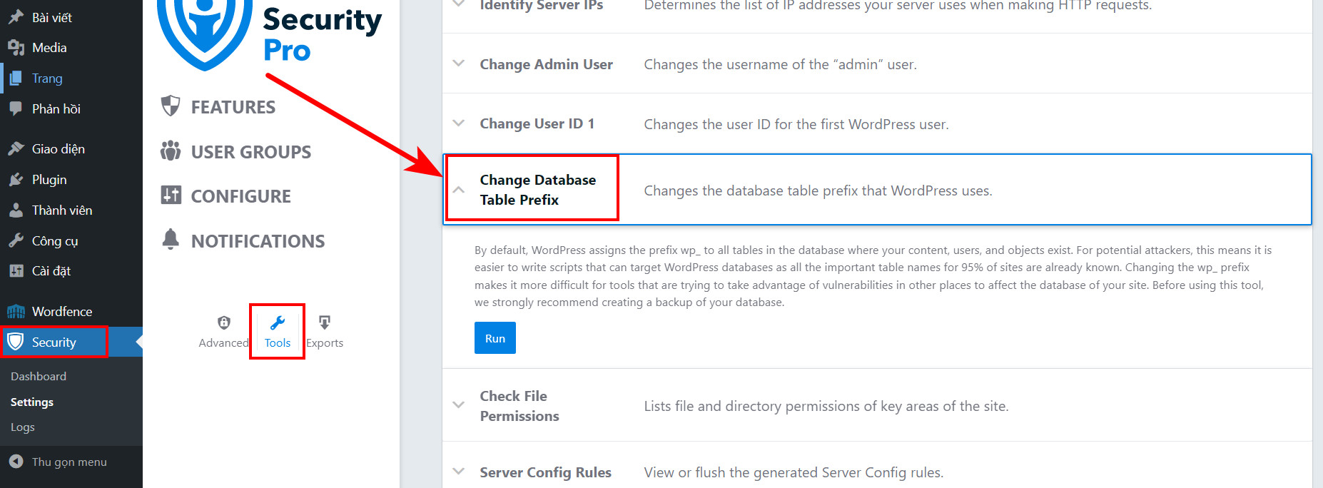 Bảo mật Website WordPress hiệu quả bằng các phương pháp tốt nhất 64 Chọn Change Database Table Prefix