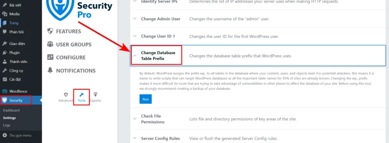 Bảo mật Website WordPress hiệu quả bằng các phương pháp tốt nhất 64 Chọn Change Database Table Prefix