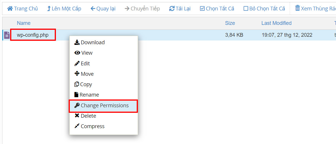 Bảo mật Website WordPress hiệu quả bằng các phương pháp tốt nhất 67 Chọn Change Permissions
