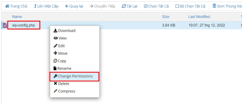 Bảo mật Website WordPress hiệu quả bằng các phương pháp tốt nhất 67 Chọn Change Permissions